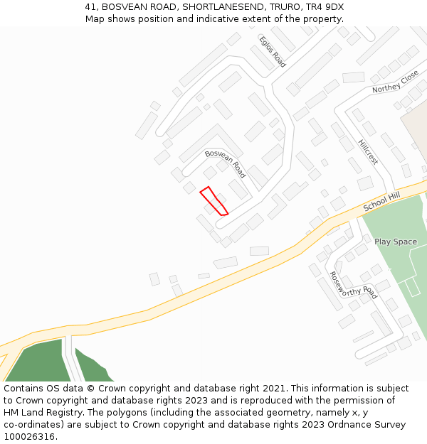 41, BOSVEAN ROAD, SHORTLANESEND, TRURO, TR4 9DX: Location map and indicative extent of plot