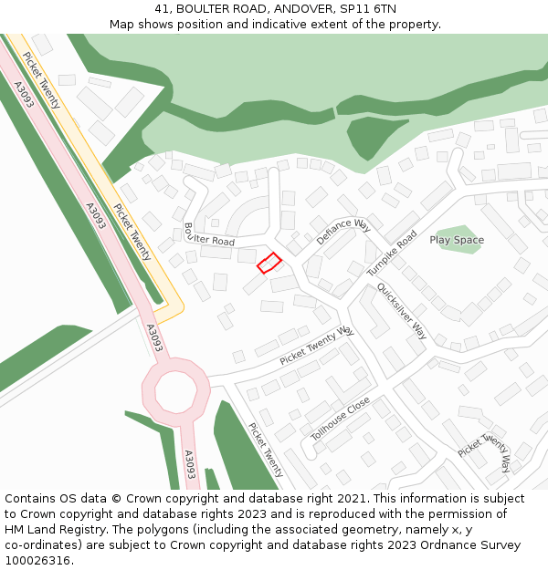 41, BOULTER ROAD, ANDOVER, SP11 6TN: Location map and indicative extent of plot