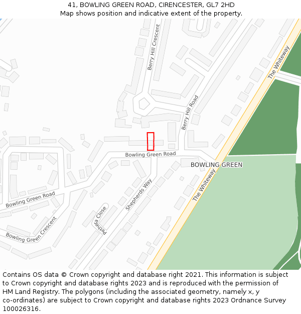 41, BOWLING GREEN ROAD, CIRENCESTER, GL7 2HD: Location map and indicative extent of plot