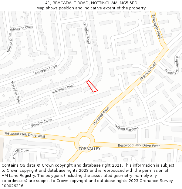 41, BRACADALE ROAD, NOTTINGHAM, NG5 5ED: Location map and indicative extent of plot