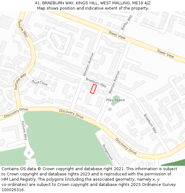 41, BRAEBURN WAY, KINGS HILL, WEST MALLING, ME19 4JZ: Location map and indicative extent of plot