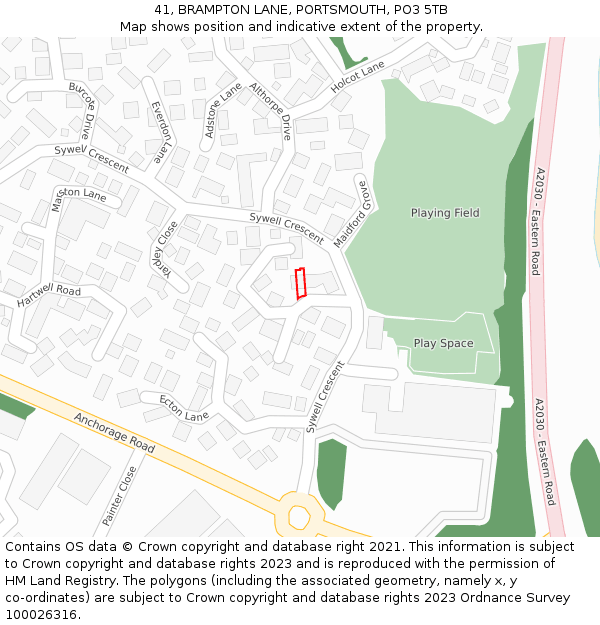 41, BRAMPTON LANE, PORTSMOUTH, PO3 5TB: Location map and indicative extent of plot