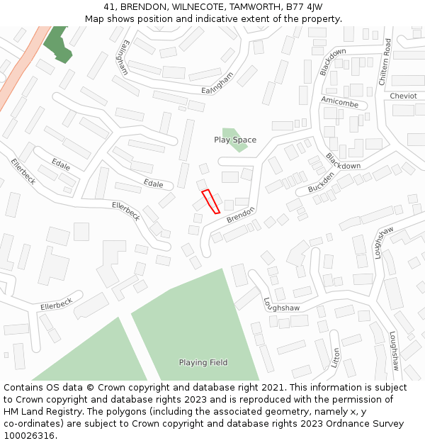 41, BRENDON, WILNECOTE, TAMWORTH, B77 4JW: Location map and indicative extent of plot