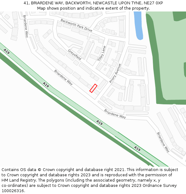 41, BRIARDENE WAY, BACKWORTH, NEWCASTLE UPON TYNE, NE27 0XP: Location map and indicative extent of plot