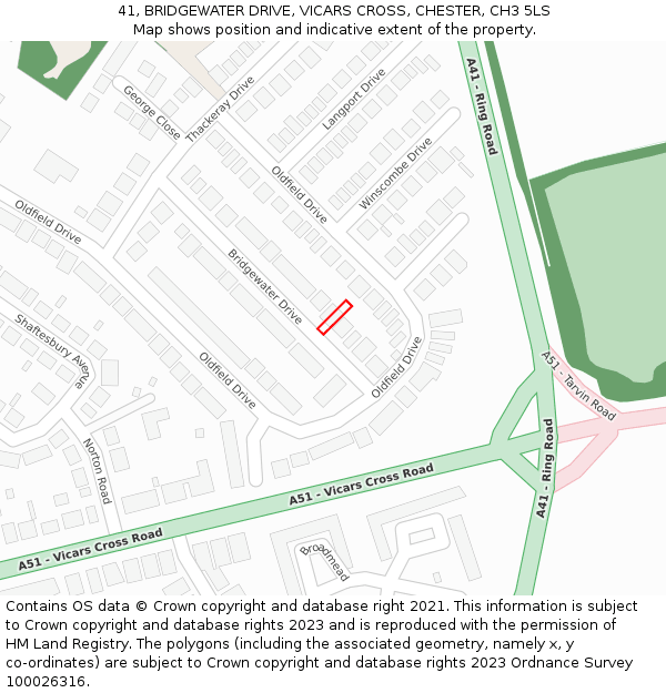 41, BRIDGEWATER DRIVE, VICARS CROSS, CHESTER, CH3 5LS: Location map and indicative extent of plot