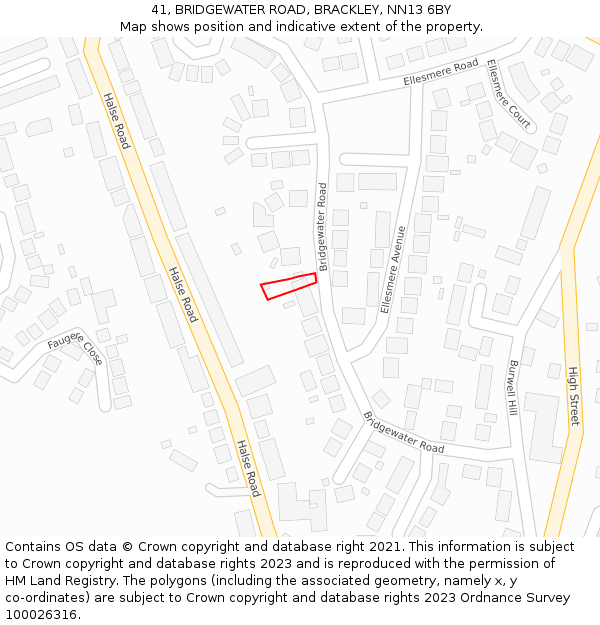 41, BRIDGEWATER ROAD, BRACKLEY, NN13 6BY: Location map and indicative extent of plot