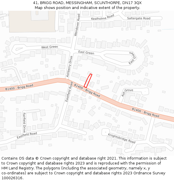 41, BRIGG ROAD, MESSINGHAM, SCUNTHORPE, DN17 3QX: Location map and indicative extent of plot