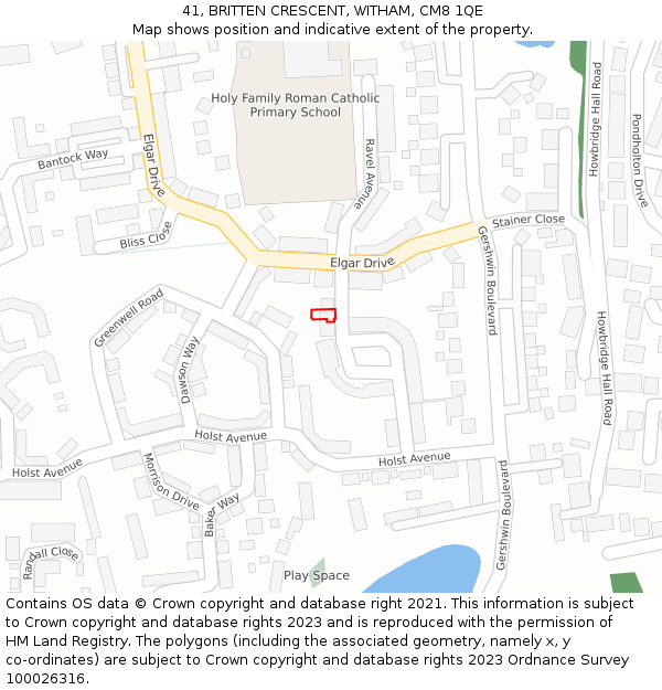 41, BRITTEN CRESCENT, WITHAM, CM8 1QE: Location map and indicative extent of plot