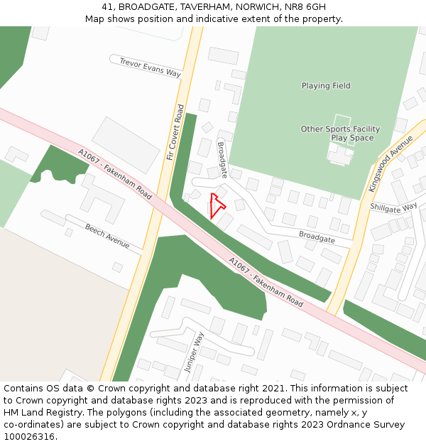 41, BROADGATE, TAVERHAM, NORWICH, NR8 6GH: Location map and indicative extent of plot