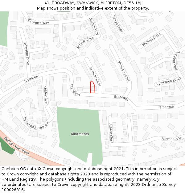 41, BROADWAY, SWANWICK, ALFRETON, DE55 1AJ: Location map and indicative extent of plot