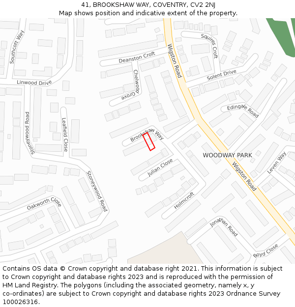 41, BROOKSHAW WAY, COVENTRY, CV2 2NJ: Location map and indicative extent of plot