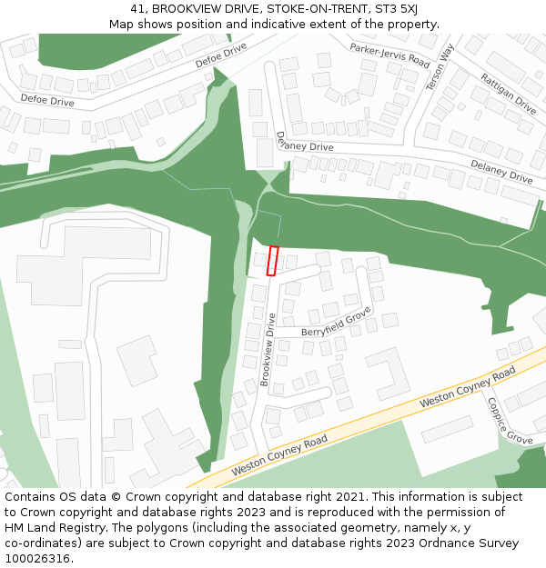 41, BROOKVIEW DRIVE, STOKE-ON-TRENT, ST3 5XJ: Location map and indicative extent of plot