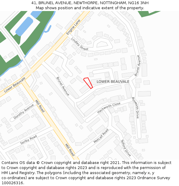 41, BRUNEL AVENUE, NEWTHORPE, NOTTINGHAM, NG16 3NH: Location map and indicative extent of plot