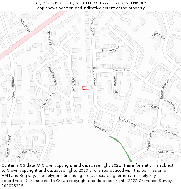 41, BRUTUS COURT, NORTH HYKEHAM, LINCOLN, LN6 9FY: Location map and indicative extent of plot