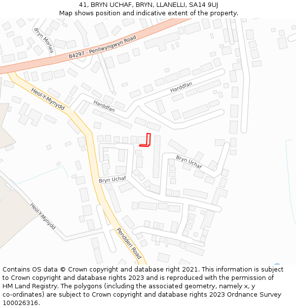 41, BRYN UCHAF, BRYN, LLANELLI, SA14 9UJ: Location map and indicative extent of plot