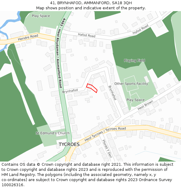 41, BRYNHAFOD, AMMANFORD, SA18 3QH: Location map and indicative extent of plot