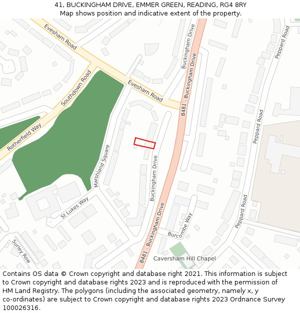 41, BUCKINGHAM DRIVE, EMMER GREEN, READING, RG4 8RY: Location map and indicative extent of plot