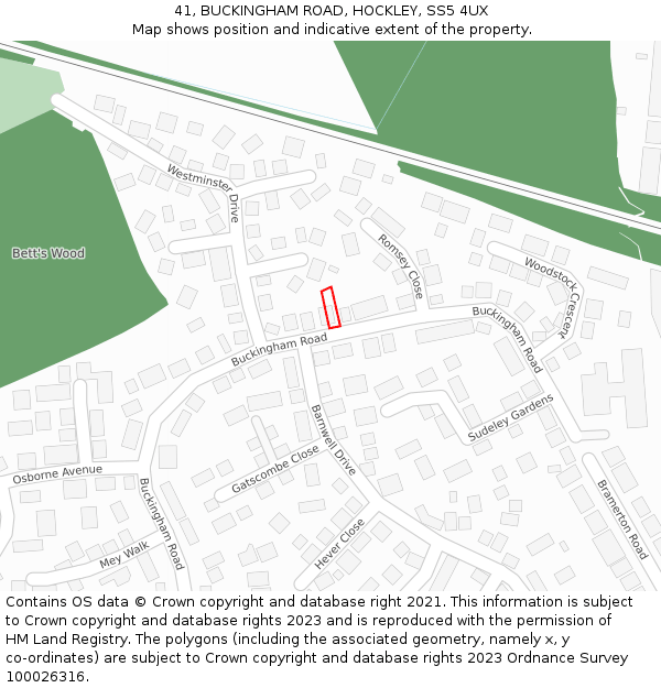 41, BUCKINGHAM ROAD, HOCKLEY, SS5 4UX: Location map and indicative extent of plot