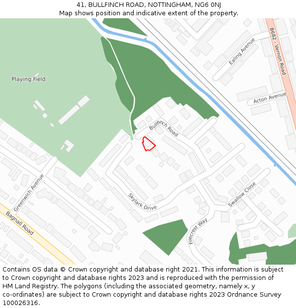 41, BULLFINCH ROAD, NOTTINGHAM, NG6 0NJ: Location map and indicative extent of plot