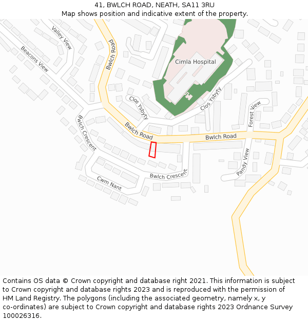 41, BWLCH ROAD, NEATH, SA11 3RU: Location map and indicative extent of plot