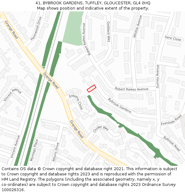 41, BYBROOK GARDENS, TUFFLEY, GLOUCESTER, GL4 0HQ: Location map and indicative extent of plot