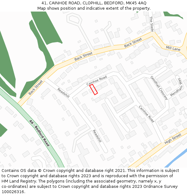 41, CAINHOE ROAD, CLOPHILL, BEDFORD, MK45 4AQ: Location map and indicative extent of plot