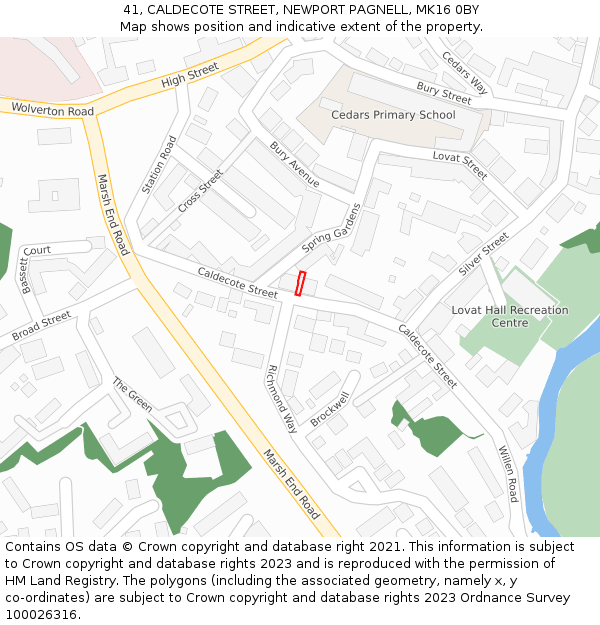 41, CALDECOTE STREET, NEWPORT PAGNELL, MK16 0BY: Location map and indicative extent of plot