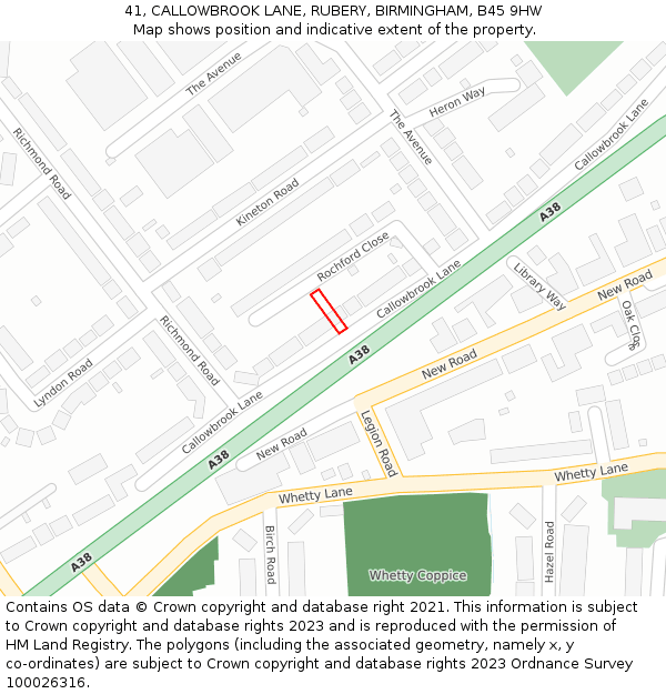 41, CALLOWBROOK LANE, RUBERY, BIRMINGHAM, B45 9HW: Location map and indicative extent of plot