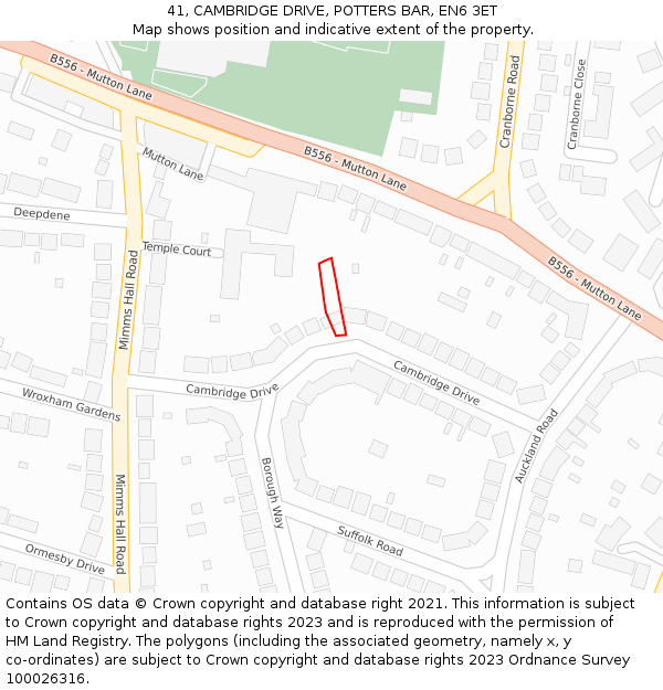 41, CAMBRIDGE DRIVE, POTTERS BAR, EN6 3ET: Location map and indicative extent of plot
