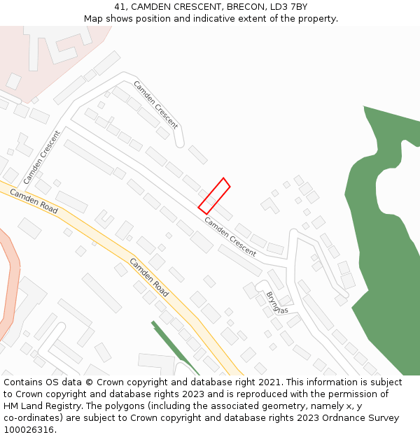 41, CAMDEN CRESCENT, BRECON, LD3 7BY: Location map and indicative extent of plot