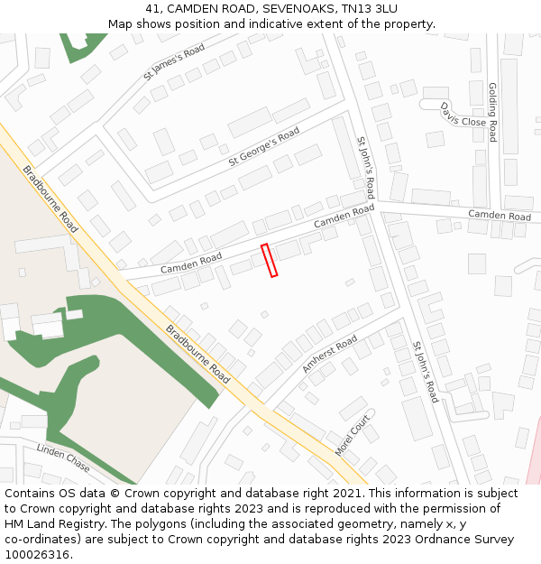 41, CAMDEN ROAD, SEVENOAKS, TN13 3LU: Location map and indicative extent of plot