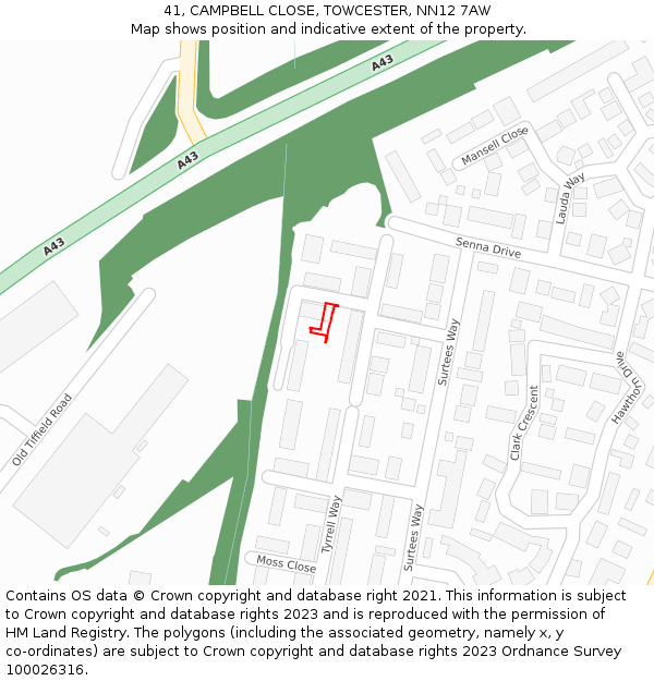 41, CAMPBELL CLOSE, TOWCESTER, NN12 7AW: Location map and indicative extent of plot