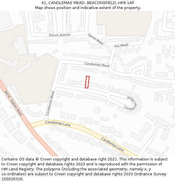 41, CANDLEMAS MEAD, BEACONSFIELD, HP9 1AP: Location map and indicative extent of plot