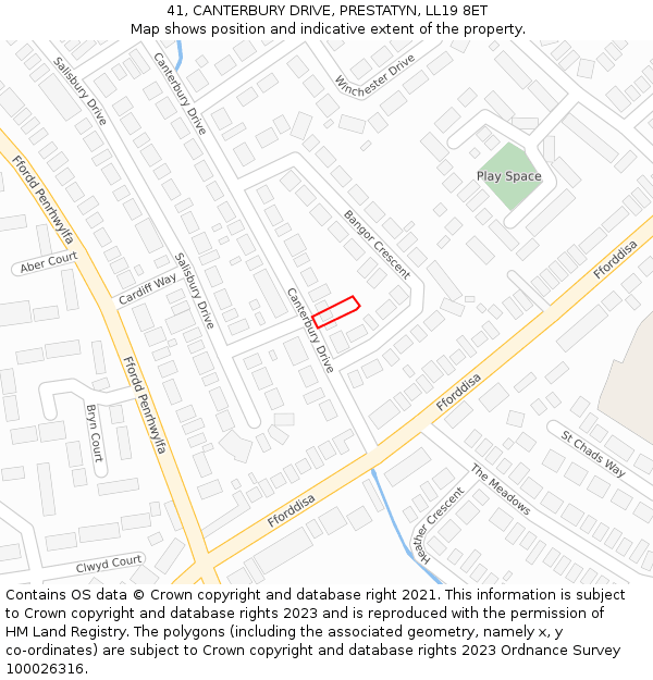 41, CANTERBURY DRIVE, PRESTATYN, LL19 8ET: Location map and indicative extent of plot