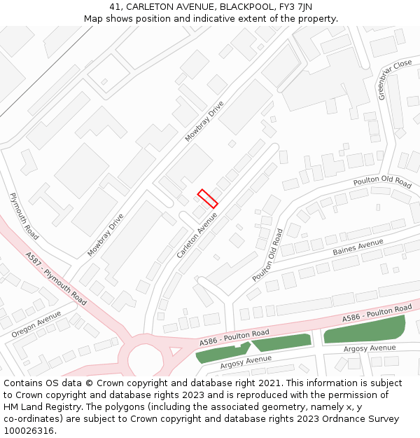 41, CARLETON AVENUE, BLACKPOOL, FY3 7JN: Location map and indicative extent of plot