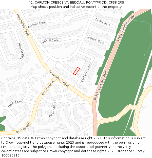 41, CARLTON CRESCENT, BEDDAU, PONTYPRIDD, CF38 2RS: Location map and indicative extent of plot