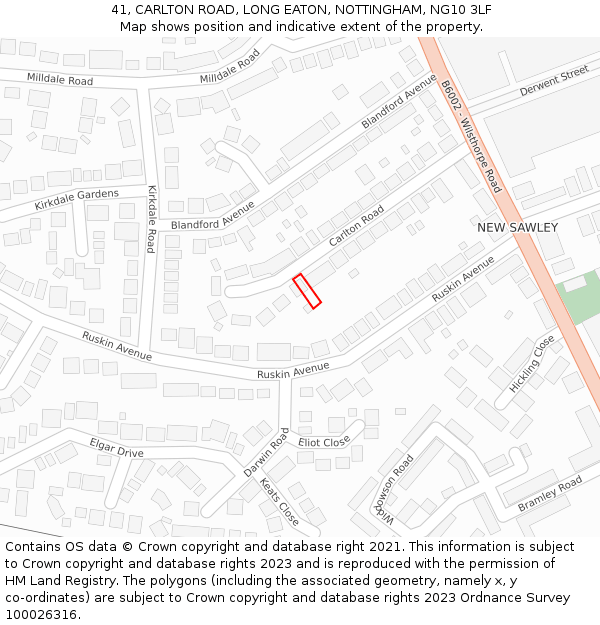 41, CARLTON ROAD, LONG EATON, NOTTINGHAM, NG10 3LF: Location map and indicative extent of plot