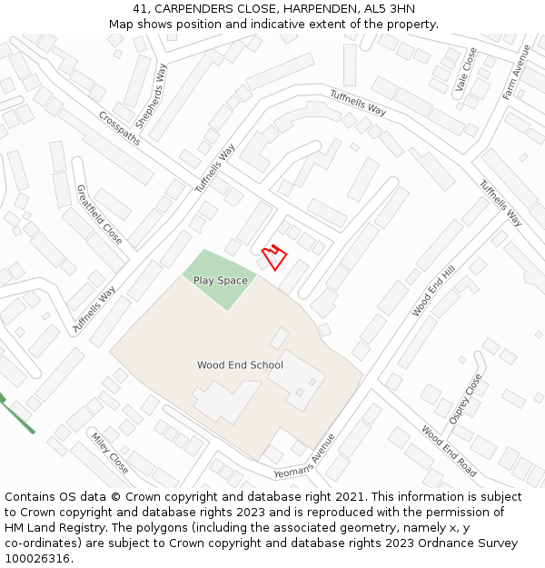 41, CARPENDERS CLOSE, HARPENDEN, AL5 3HN: Location map and indicative extent of plot