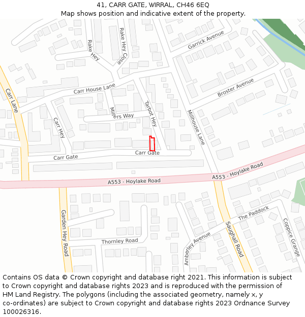 41, CARR GATE, WIRRAL, CH46 6EQ: Location map and indicative extent of plot