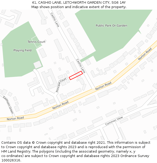 41, CASHIO LANE, LETCHWORTH GARDEN CITY, SG6 1AY: Location map and indicative extent of plot