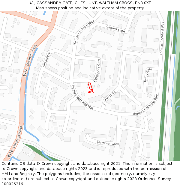 41, CASSANDRA GATE, CHESHUNT, WALTHAM CROSS, EN8 0XE: Location map and indicative extent of plot