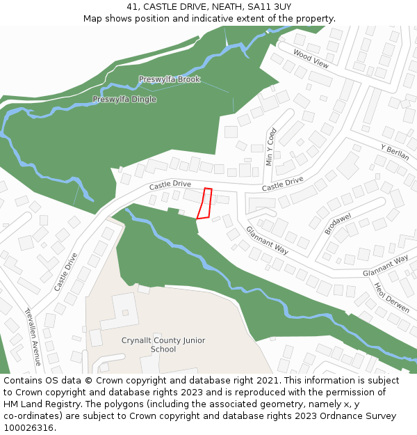 41, CASTLE DRIVE, NEATH, SA11 3UY: Location map and indicative extent of plot