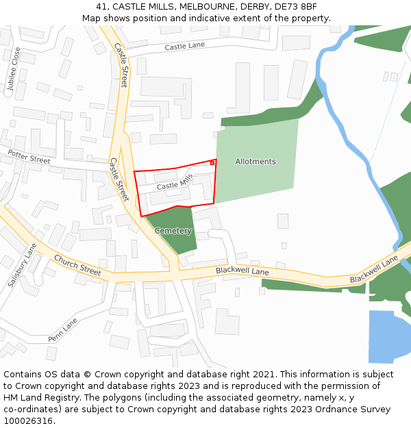 41, CASTLE MILLS, MELBOURNE, DERBY, DE73 8BF: Location map and indicative extent of plot