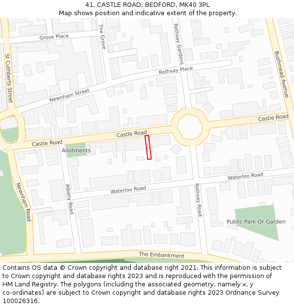 41, CASTLE ROAD, BEDFORD, MK40 3PL: Location map and indicative extent of plot