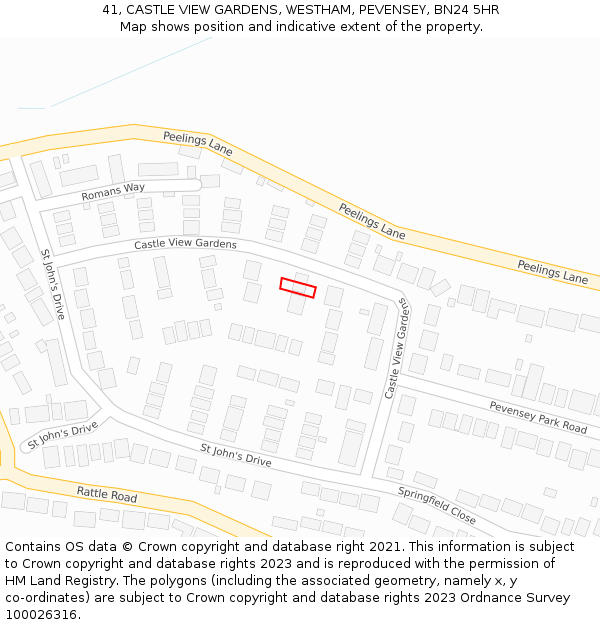 41, CASTLE VIEW GARDENS, WESTHAM, PEVENSEY, BN24 5HR: Location map and indicative extent of plot