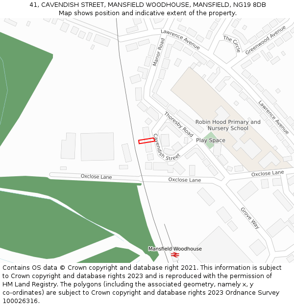 41, CAVENDISH STREET, MANSFIELD WOODHOUSE, MANSFIELD, NG19 8DB: Location map and indicative extent of plot