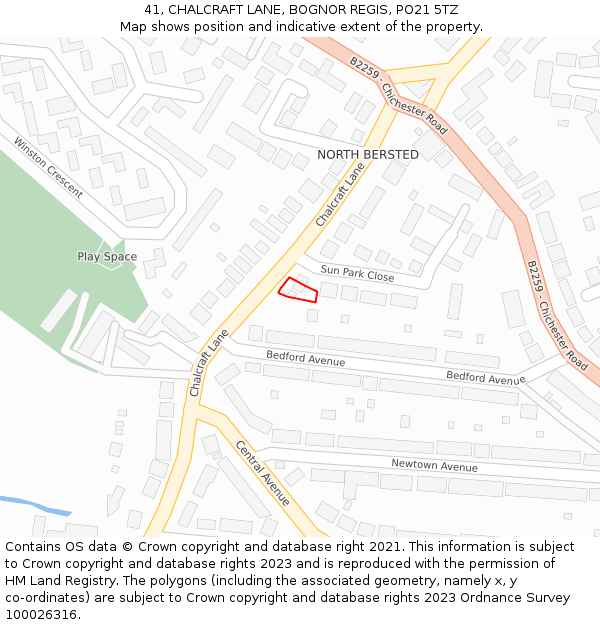 41, CHALCRAFT LANE, BOGNOR REGIS, PO21 5TZ: Location map and indicative extent of plot