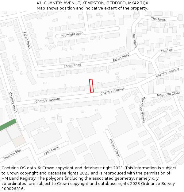 41, CHANTRY AVENUE, KEMPSTON, BEDFORD, MK42 7QX: Location map and indicative extent of plot