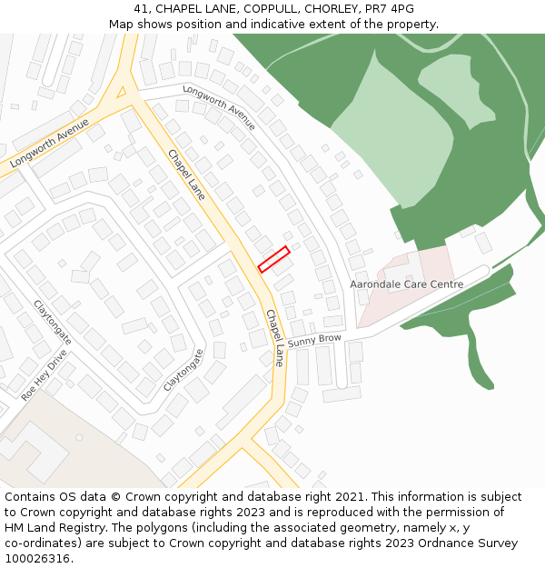 41, CHAPEL LANE, COPPULL, CHORLEY, PR7 4PG: Location map and indicative extent of plot