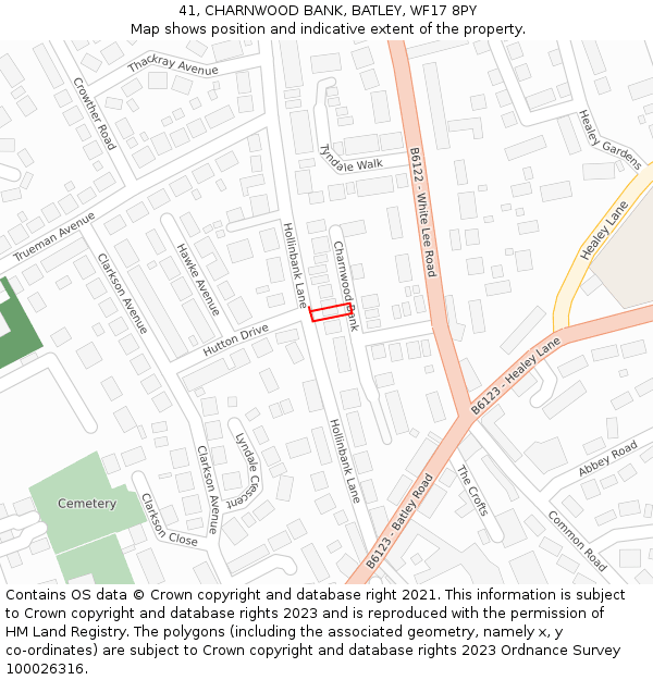 41, CHARNWOOD BANK, BATLEY, WF17 8PY: Location map and indicative extent of plot